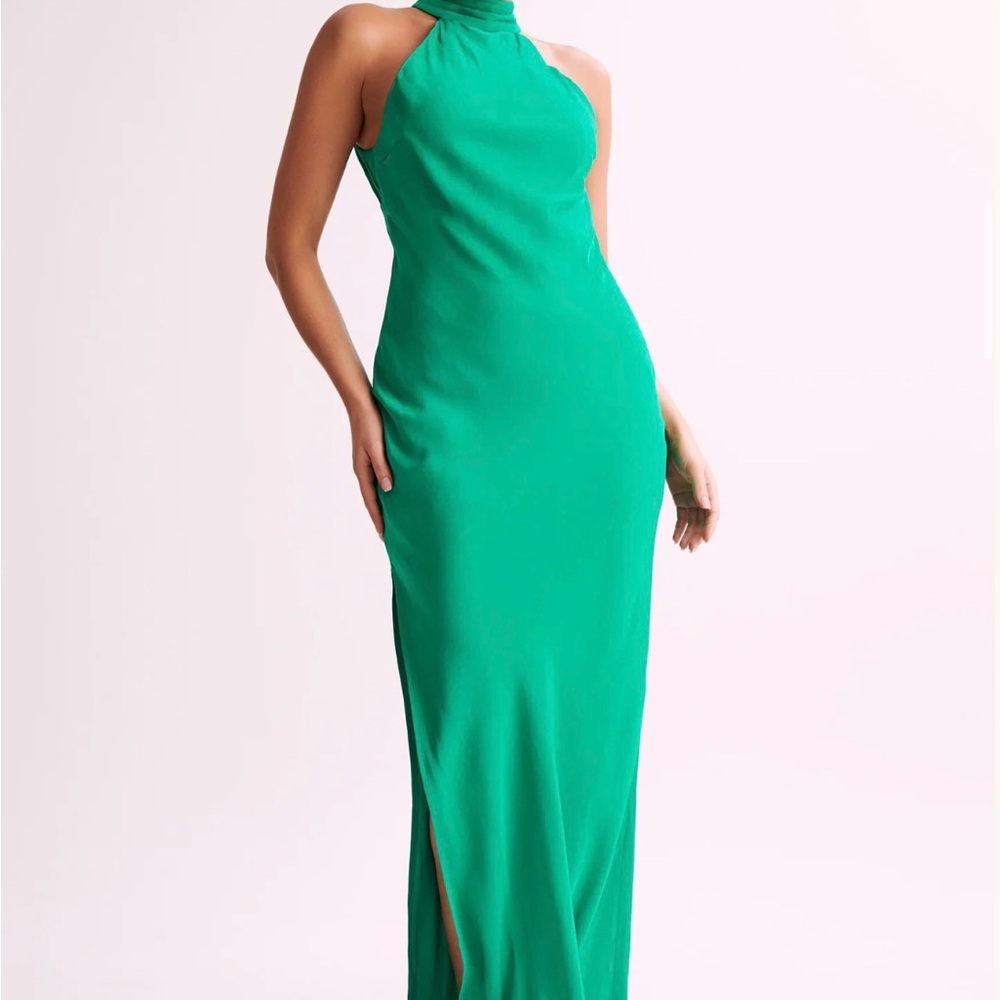 Meshki Satin Drape Back Maxi Dress with Split - Green